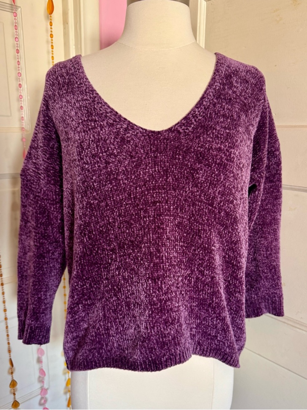 Express Purple Chenille V Neck Dolman Sleeve Sweater XS Soft Plush